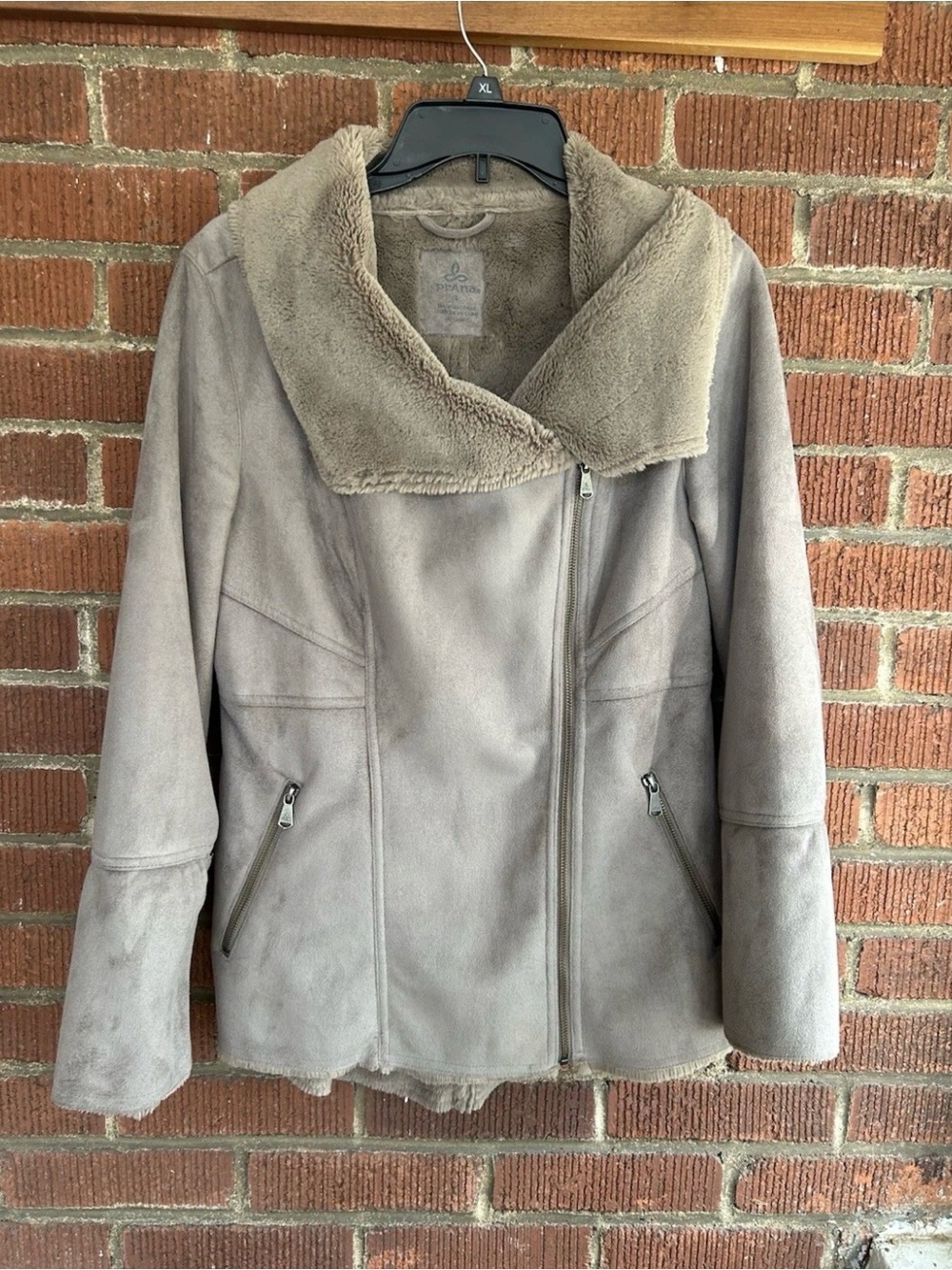 PrAna Lilith Moto Womens Faux Shearling Asymmetrical Zip Jacket Size Small